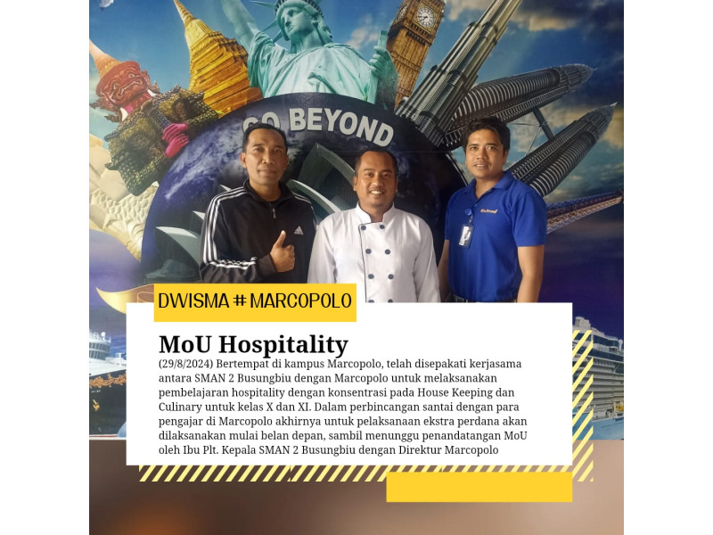 Kerjasama dalam penyelenggaraan ekstrakurikuler Hospitality dengan Marcopolo